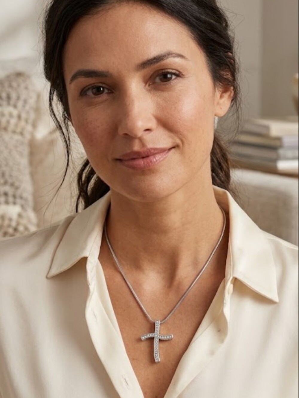 Brighton S terling Silver Cross Pendant Necklace - Clear Crystal Accent